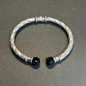 Vintage Sterling Silver Black OnyxHinged Bangle Bracelet-14.8 Grams